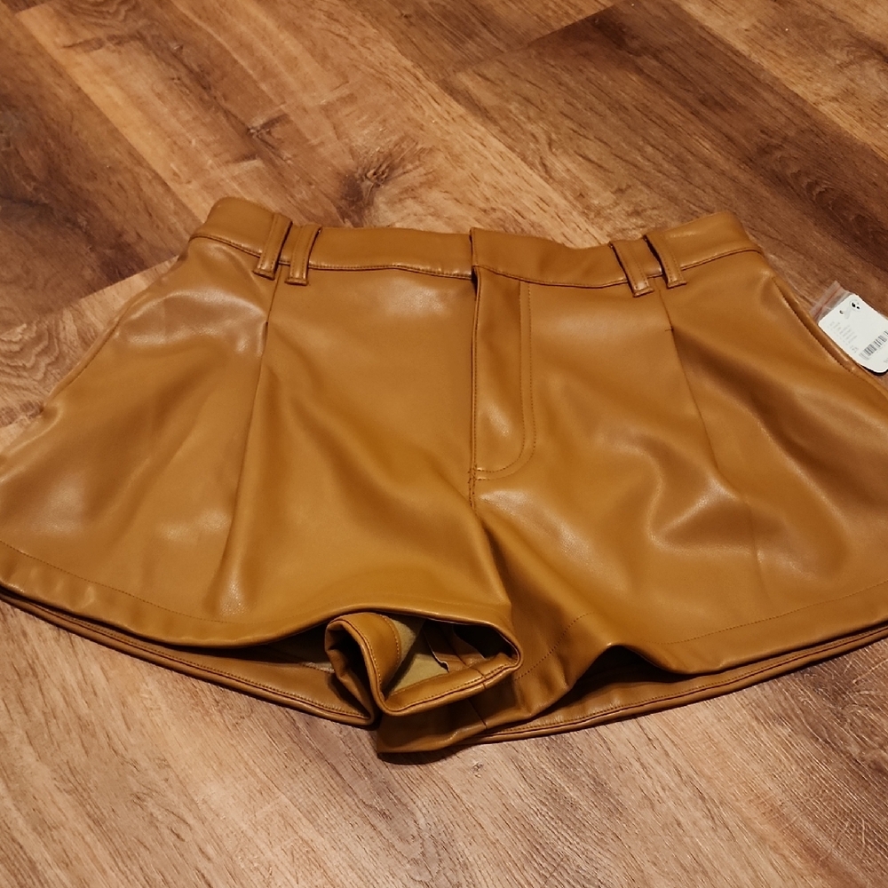 Free People High Waist Tan Leather Shorts
